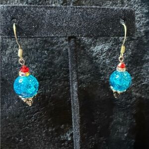 Elegant Blue and Red Dangle Earrings